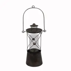 22 Inch Tall Black Metal and Glass Candle Lantern
