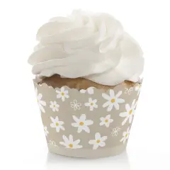 Big Dot of Happiness Tan Daisy Flowers - Floral Party Decorations - Party Cupcake Wrappers - Set of 12