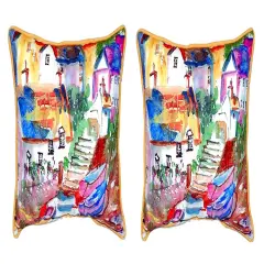 Pair of Betsy Drake Boats At Steps Small Pillows 11 Inch X 14 Inch