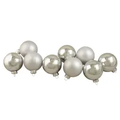 Northlight 2-Finish Glass Christmas Ball Ornaments - 2.5" (65mm) - Silver - 9ct