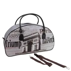 Northlight 20" Vintage-Style Paris Arc de Triomphe French Theme Travel Bag with Handles and Shoulder Strap Gray