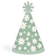 Big Dot of Happiness Sage Green Daisy Flowers - Cone Happy Birthday Party Hats for Kids and Adults - Set of 8 (Standard Size)