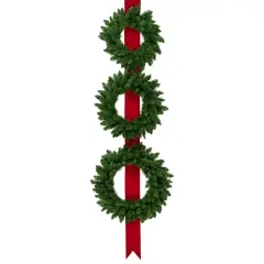 Northlight Set of 3 Wreaths on Red Ribbon Hanging Christmas Decoration, 6.5' Green