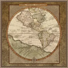 Damask World Map I by Elizabeth Medley Framed Canvas Wall Art