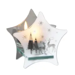 Midwest 8.5" Clear Frosted Glass Snowflake Reindeer Mirrored Star Christmas Tea Light Candle Holder