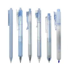 Wrapables Retractable Rollerball Pens and Highlighter Set, 0.5mm Black Gel Ink Pens for Home, Office, Stationery (Set of 6) Blue