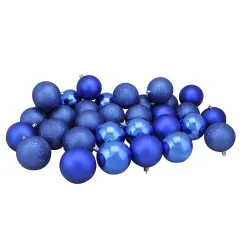 Northlight Shatterproof 4-Finish Christmas Ball Ornaments - 3.25" (80mm) - Lavish Blue - 32ct