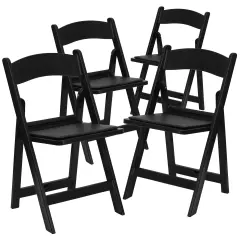 Emma and Oliver Set of 4 800 lb Weight Capacity Indoor/Outdoor Resin Folding Chairs Black