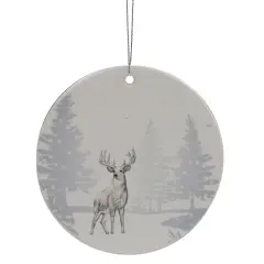 Northlight Woodland Reindeer Porcelain Disc Christmas Ornament - 4" - Silver White