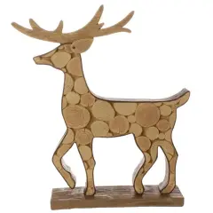 Raz 18.75" Country Cabin Faux Wood Deer Decorative Christmas Table Top Figurine Brown