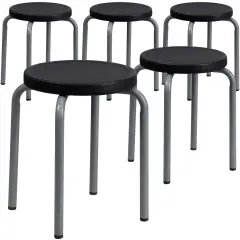 Emma and Oliver 5 Pack Stackable Stool with Silver Powder Coated Frame Black
