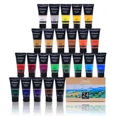 Professional Acrylic Paint Set, 24 Basic Colors Tubes ( 60ml / 2.02oz ) Art Craft Paints for Canvas Painting, Rock, Wood, Fabric, Art Supplies for Professional Artists, Adults, Students, Kids, Beginners