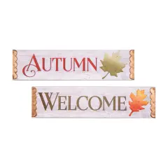 Welcome Autumn Wall Sign Plaque Set of 2
