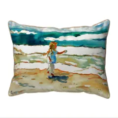 Betsy Drake Girl at the Beach Large Indoor/Outdoor Pillow 16x20 Multicolor