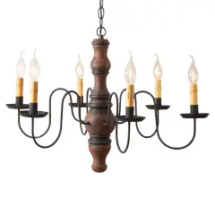 6 Arm Gettysburg Wood Dining Chandelier in Hartford Pumpkin 27 Inches Diameter