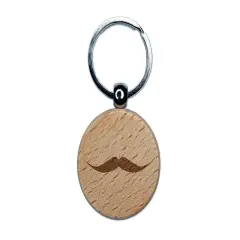 English Mustache Moustache Silhouette Engraved Wood Round Keychain Tag Charm