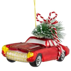 Northlight 5" Red Vintage Car with Christmas Tree Glass Ornament