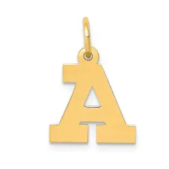 14K Yellow Gold Small Block Intial Letter A Charm Jewerly 18mm x 12mm