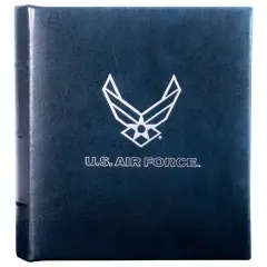 Gallery Leather Travel Photo Album Holds 4x6 Photos, 3 Ring Binder, 50 Pages for 50 Photos, Fillable, Handcrafted &ndash; 6.5&rdquo; x 5.5&rdquo; Acadia Navy - USAF