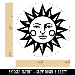 Heraldic Sun Face Self-Inking Rubber Stamp for Stamping Crafting Planners Black