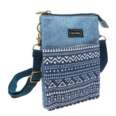Wrapables Mini Crossbody Cell Phone Bag Zip Top / Blue Deco