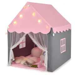 Kids Playhouse Tent with Star Lights and Mat Perfect for Birthday Gift Pink