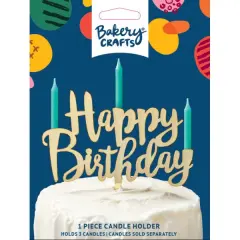 Happy Birthday Plastic Candle Holder Cake Topper, 1ct Gold