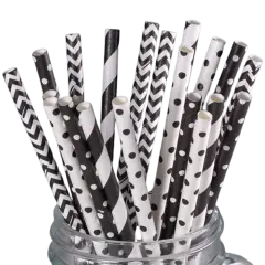Kitcheniva Biodegradable Paper Straws Pattern Color 100 to 200 Pcs Black & white