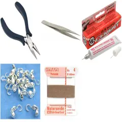 Bead Tip Kit - Pliers, Tweezers, Cement, 15 Bead Tips & Beige Bead Cord #4