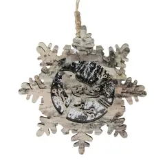 Northlight Pre-Lit Woodland Snowflake with Bird Christmas Ornament - 6" - Brown and Gray