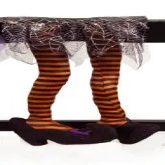 Melrose 18.5" Orange and Black Striped Wicked Witch Legs Halloween Table Decor