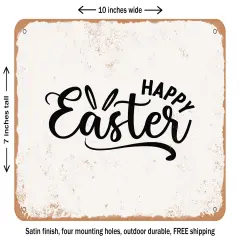 DECORATIVE METAL SIGN - Happy Easter - 4 - Vintage Rusty Look
