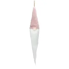 Northlight 24" Plush Pink and White Holiday Collections Hanging Gnome Christmas Ornament