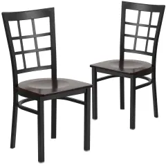 Emma and Oliver 2 Pack Window Back Metal Restaurant Chair Walnut/BlackMetal