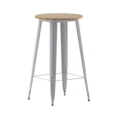Merrick Lane Dryden Indoor/Outdoor Bar Top Table, 23.75" Round All Weather Poly Resin Top with Steel base Brown/Silver