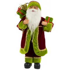 Northlight 16" Burgundy and Bright Green Santa Claus with Gifts Christmas Figure Red