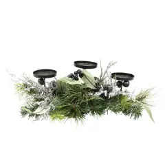 Northlight 22" Green and Silver Mixed Pine with Blueberries Christmas Candle Holder Centerpiece