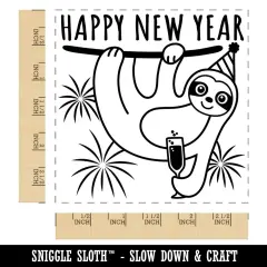 Happy New Year Sloth with Champagne Square Rubber Stamp for Stamping Crafting