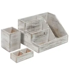 HBCY Creations 3 PIECE Desk Organizer Set- Rustic Mail Organizer For Desktop - Great For Rustic or Industrial Decor! Makeup Organizer For Vanity White Wash