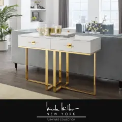 Maui Console Table With Drawers White/Gold