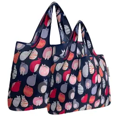Wrapables Large & Small Foldable Tote Nylon Reusable Grocery Bags, Set of 2 Stylish Kitties