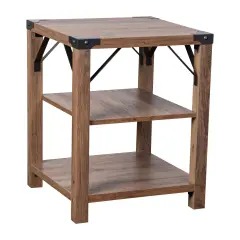Merrick Lane Green River Modern Farmhouse Engineered Wood End Table with Two Tiered Shelving and Powder Coated Steel Accents Rustic Oak