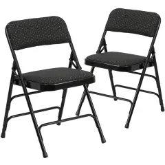Emma and Oliver 2 Pack Home & Office Party Events Fabric Padded Metal Folding Chair Black Patterned