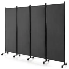 4-Panel Folding Room Divider 6 Feet Rolling Privacy Screen with Lockable Wheels Grey