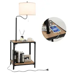 Costway Floor Lamp with End Table and USB Charging Ports 360&deg; Rotatable Lamp Arm