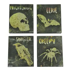 Set of 4 Darkly Elegant Halloween Themed Wooden Block Wall Hangings