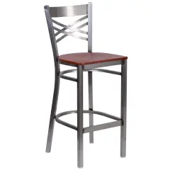 Emma and Oliver Clear Coated "X" Back Metal Restaurant Dining Barstool Cherry/ClearCoated