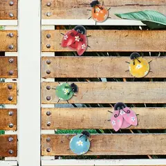 6 Pieces Cute Ladybugs Outdoor Wall Decor, 3D Metal Wall Art Spring Decor, Rustic Wall Sculptures & Statues for Farmhouse, Porch, Patio, Lawn, Fence, Backyard Decorations