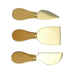Avon Set of 3 Golden Cheese Knives with Bamboo Handle 5"