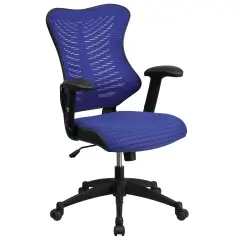 Emma and Oliver High Back Designer Mesh Executive Ergonomic Office Chair w/ Adjustable Arms Blue Mesh